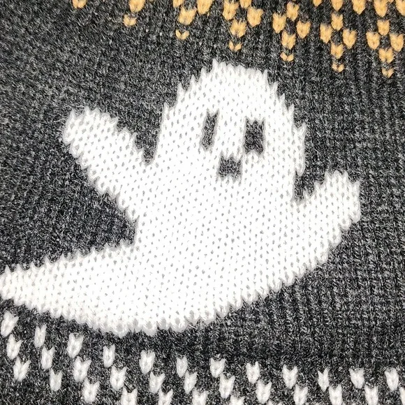 Halloween Black and White Ghost Pattern Sweater Sizes L, XL, and XXL - Picture 2 of 7